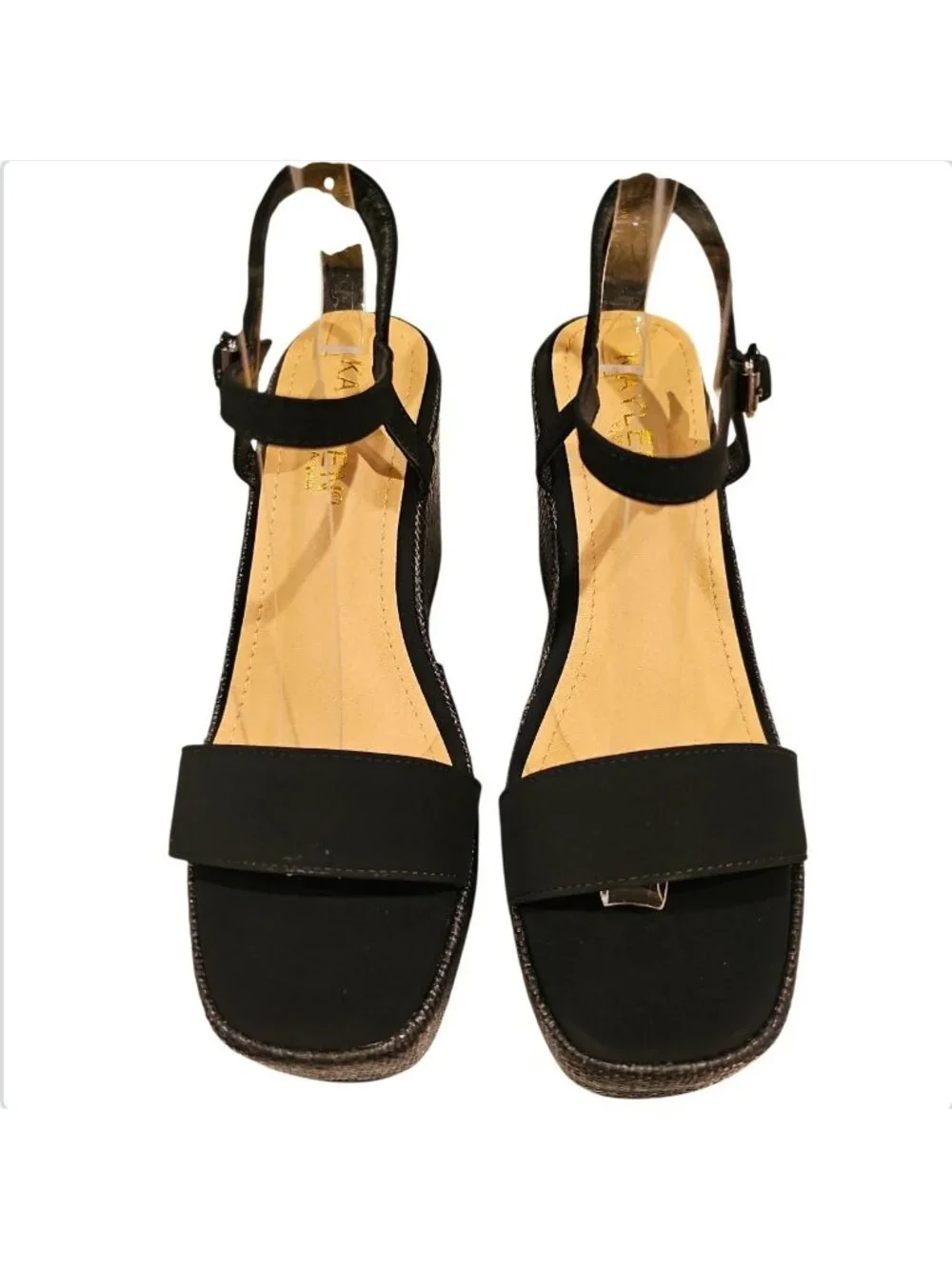 Black Wedge Sandals With Adjustable Straps & Metallic Detail - Womens Sole & Fab